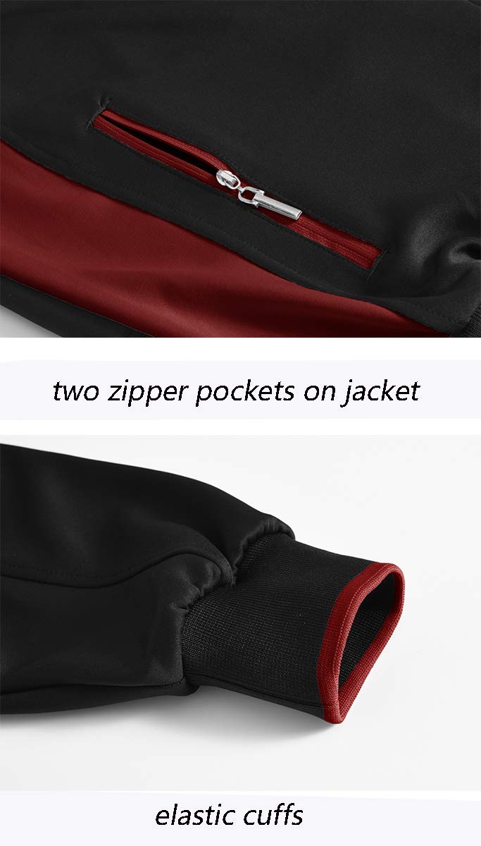 YSENTO Mens Sweat Suits 2 Pieces Warm Up Suits Full Zip Workout Jogging Sports Tracksuits Black Red M - Image 5